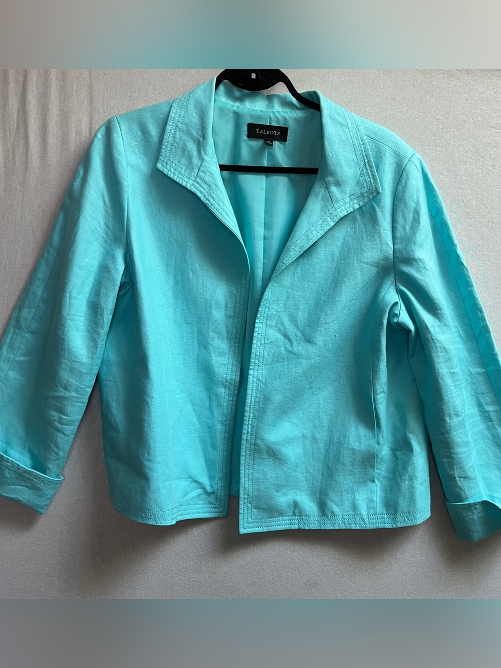 Talbots Turquoise Blue Aqua 100% Linen Single Button Structured Blazer Jacket 14